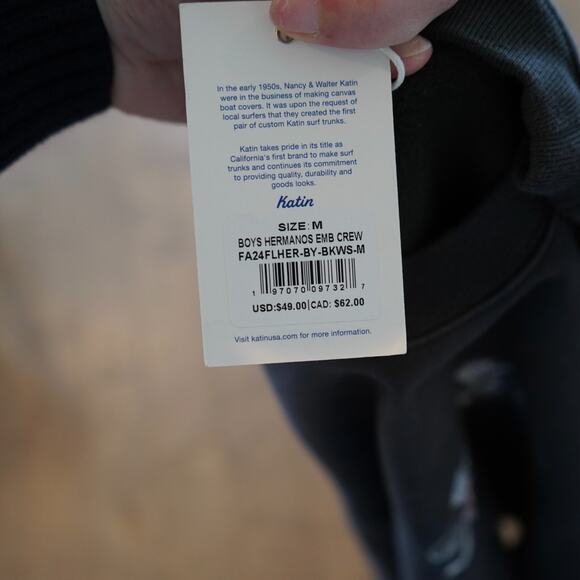 Katin Sweatshirt Boys Medium Black‎ Fleece Lined Hermanos Embroidered Crewneck - Picture 7 of 10